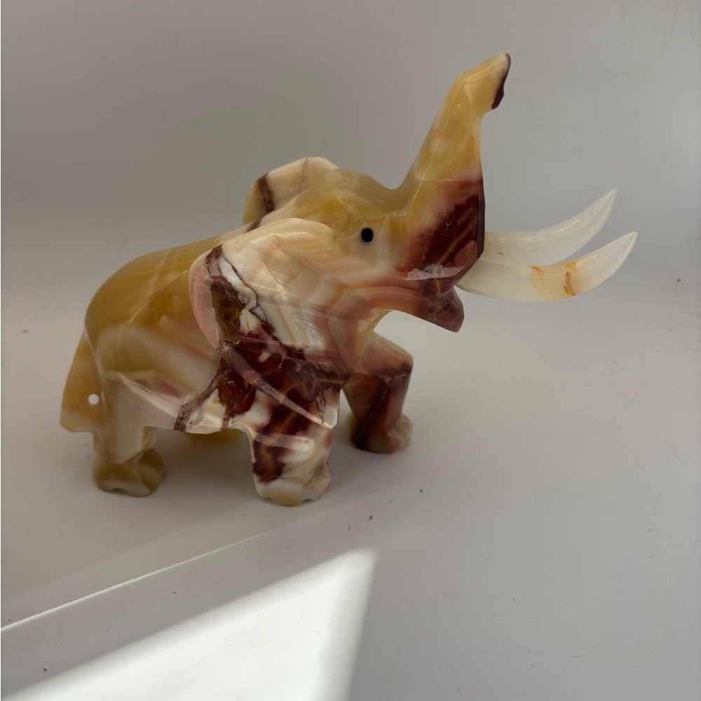 Artisan Marble Elephant Sculpture - Tan and Cream